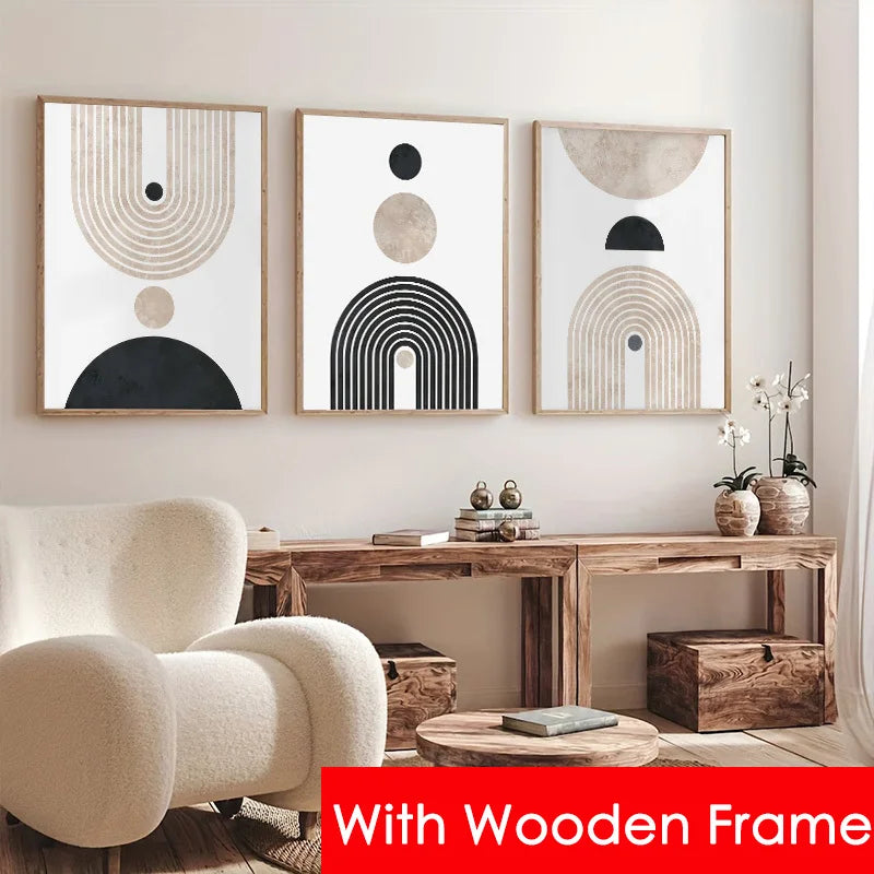 Framed Nordic Abstract Geometric Round Arch Line Canvas Painting Print Poster Modern Living Room Wall Art Home Decor Mural