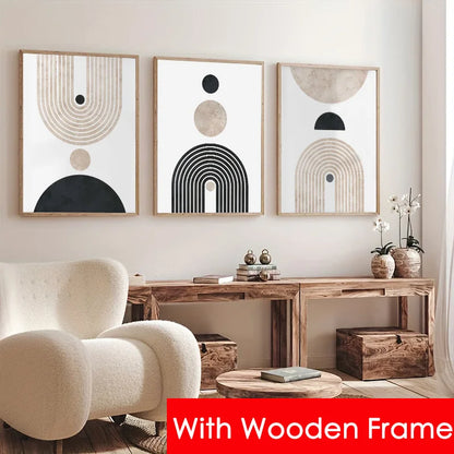Framed Nordic Abstract Geometric Round Arch Line Canvas Painting Print Poster Modern Living Room Wall Art Home Decor Mural