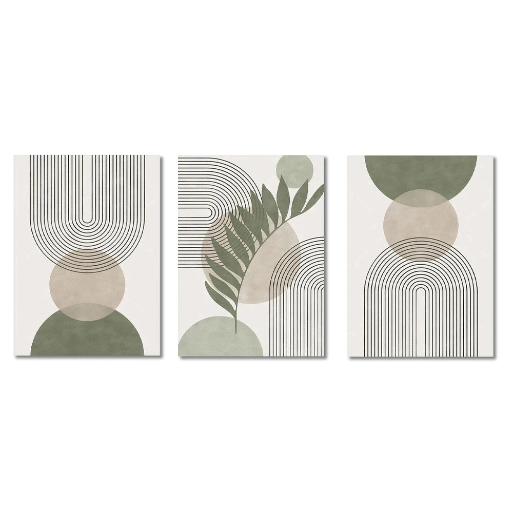 Nordic Sage Green Botanical Posters Prints Pictures Abstract Boho Geometric Wall Art Canvas Painting for Living Room Home Decor