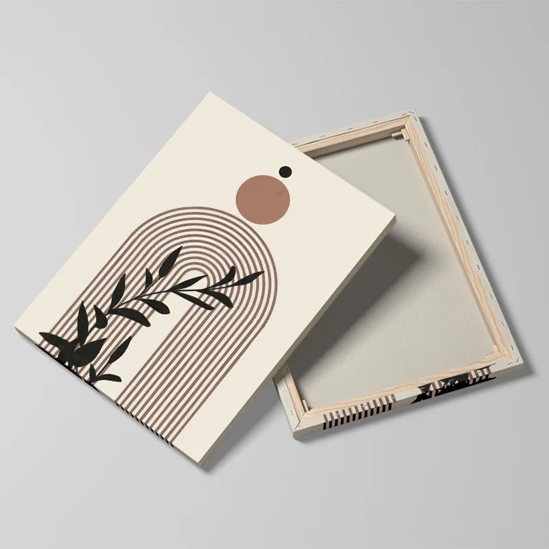 Framed Abstract Beige Bohemian Sun Leaf Poster Nordic Geometric Lines Canvas Painting Living Room Wall Art Home Decoration Mural