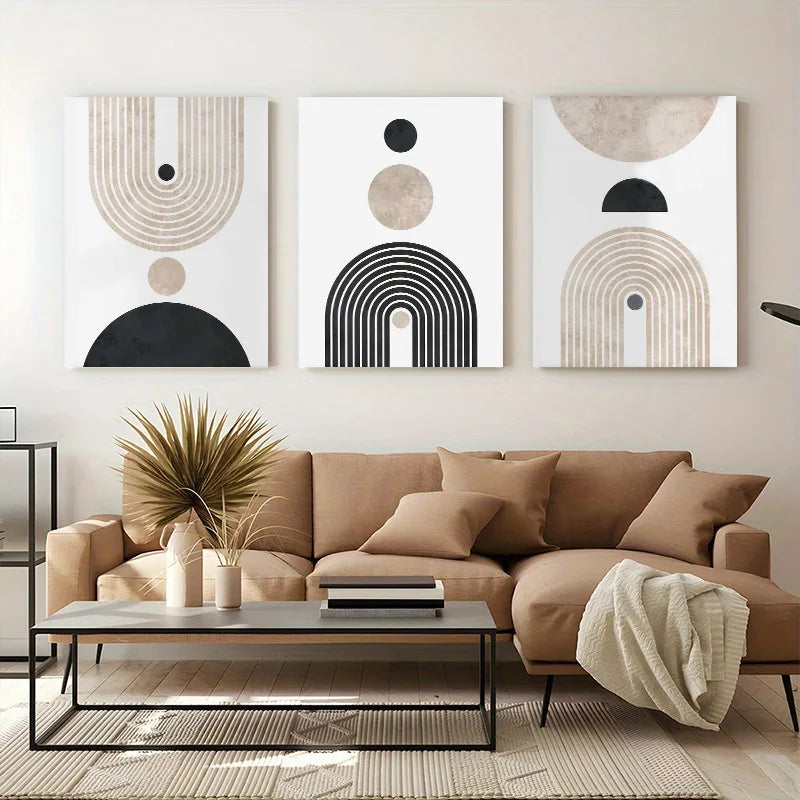 Framed Nordic Abstract Geometric Round Arch Line Canvas Painting Print Poster Modern Living Room Wall Art Home Decor Mural