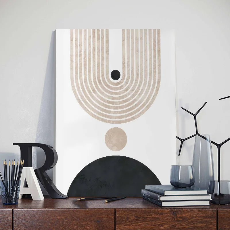 Framed Nordic Abstract Geometric Round Arch Line Canvas Painting Print Poster Modern Living Room Wall Art Home Decor Mural
