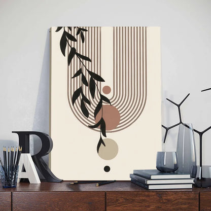 Framed Abstract Beige Bohemian Sun Leaf Poster Nordic Geometric Lines Canvas Painting Living Room Wall Art Home Decoration Mural