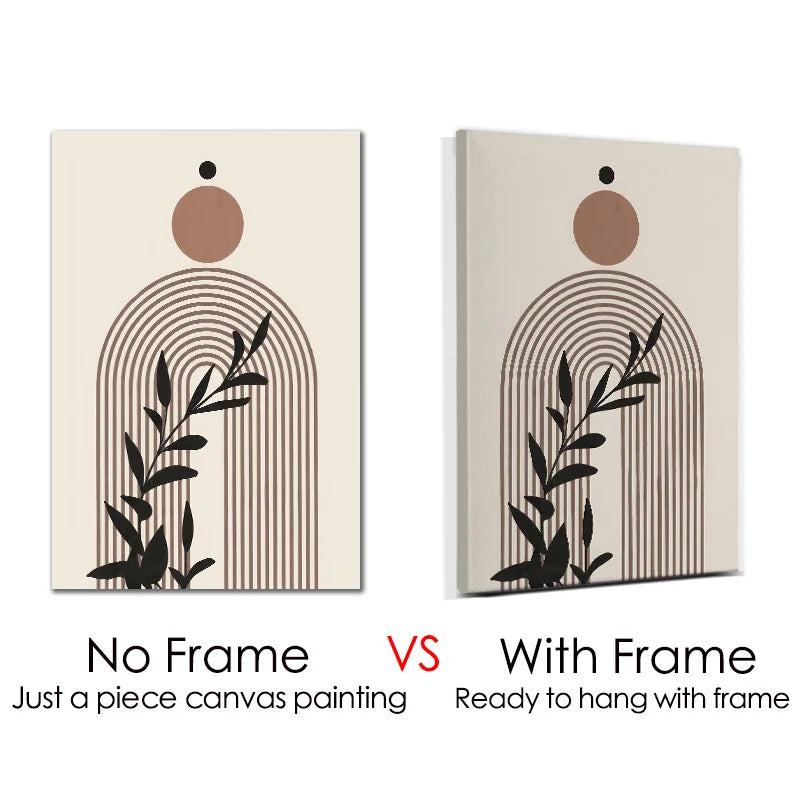 Framed Abstract Beige Bohemian Sun Leaf Poster Nordic Geometric Lines Canvas Painting Living Room Wall Art Home Decoration Mural