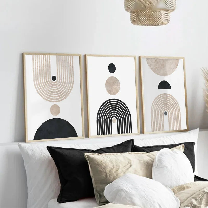 Framed Nordic Abstract Geometric Round Arch Line Canvas Painting Print Poster Modern Living Room Wall Art Home Decor Mural