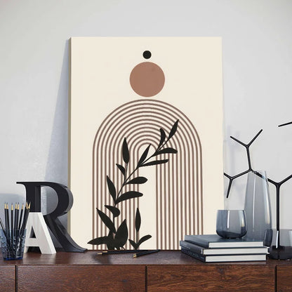 Framed Abstract Beige Bohemian Sun Leaf Poster Nordic Geometric Lines Canvas Painting Living Room Wall Art Home Decoration Mural