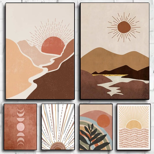 Morandi Color Matching Abstract Sun Moon Poster HD Art Sticky Wall Waterproof Home Living Room Bedroom Bar Aesthetic Decoration