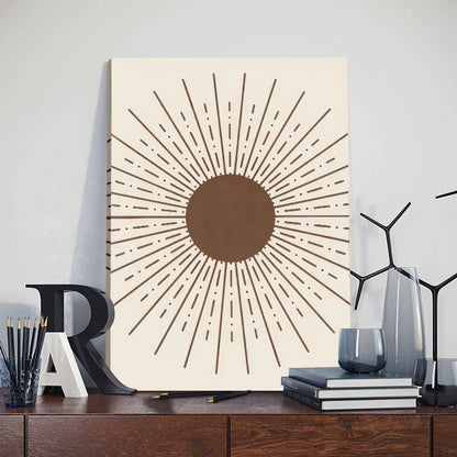 Framed Abstract Beige Bohemian Sun Leaf Poster Nordic Geometric Lines Canvas Painting Living Room Wall Art Home Decoration Mural